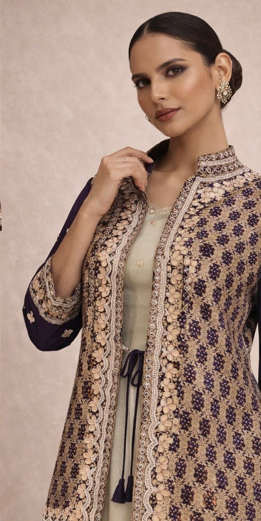 RAJWADA PURPLE BANDHINI JACKET LEHENGA SET