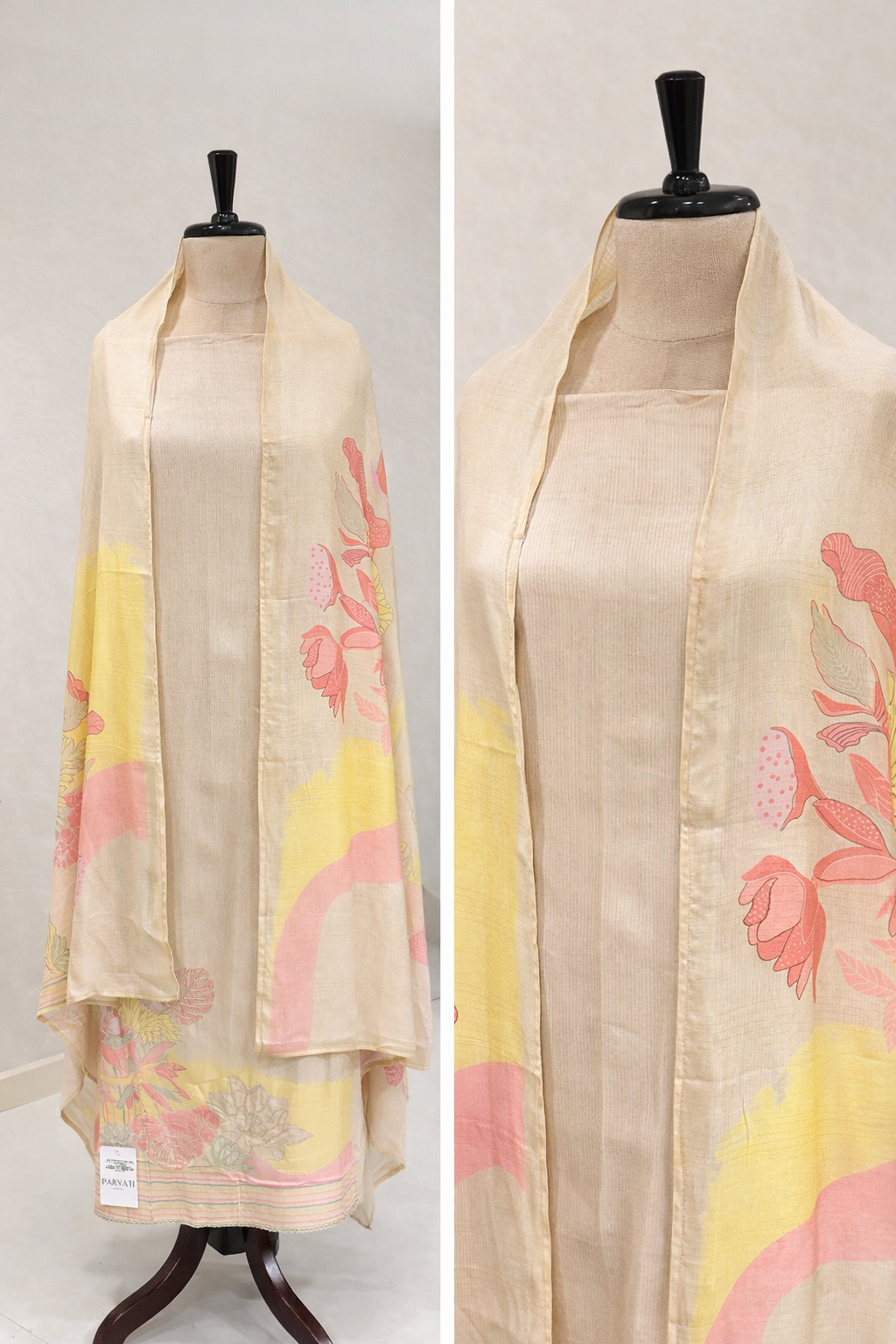 YELLOW PASTEL FLORAL MUSLIN UNSTITCHED SUIT