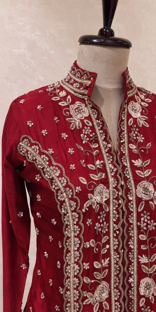 RED EMBROIDED INDO WESTERN