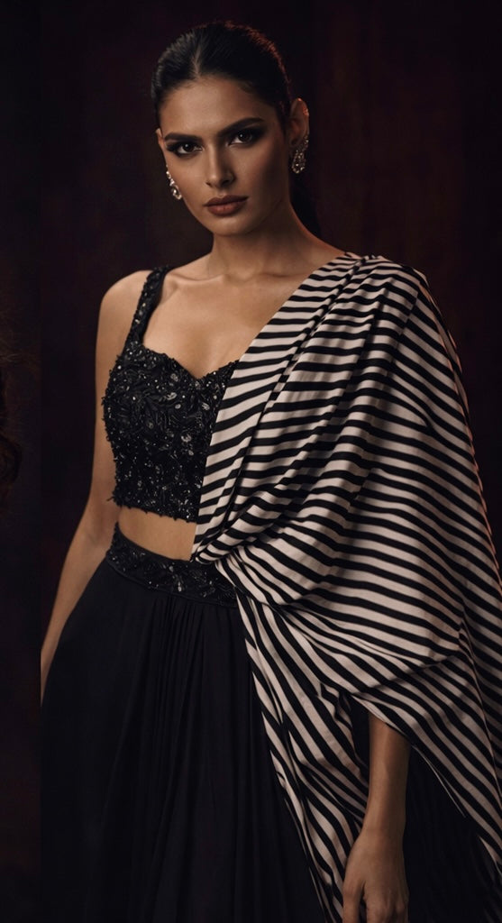 ONE SHOULDER BLACK INDO WESTERN