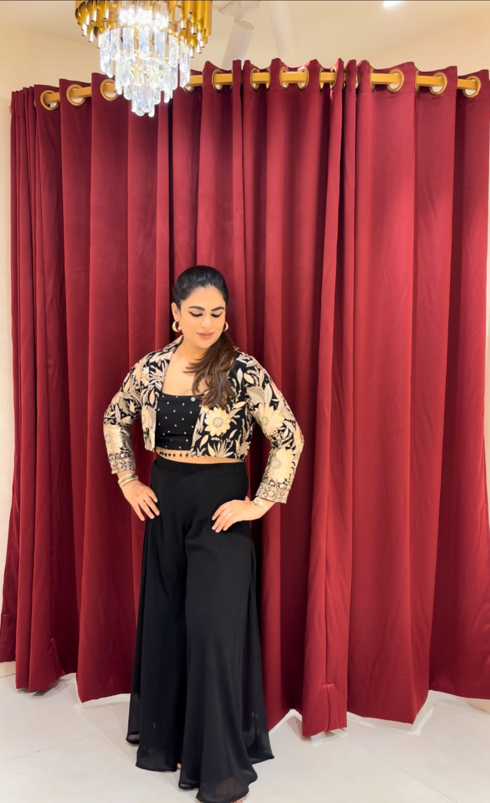 BLACK & GOLDEN INDO WESTERN SET
