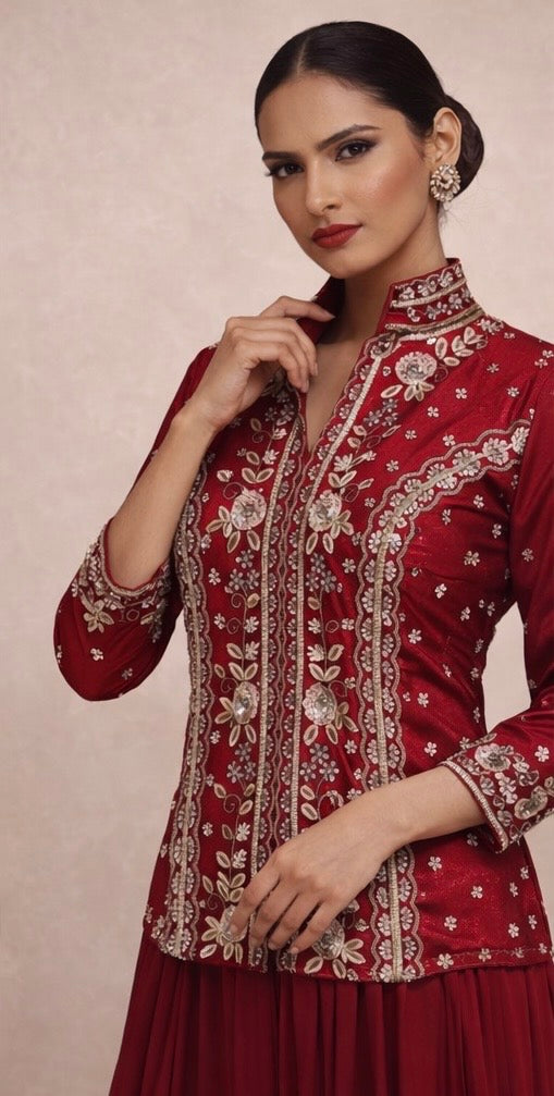 RED EMBROIDED INDO WESTERN