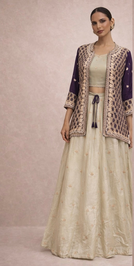 RAJWADA PURPLE BANDHINI JACKET LEHENGA SET