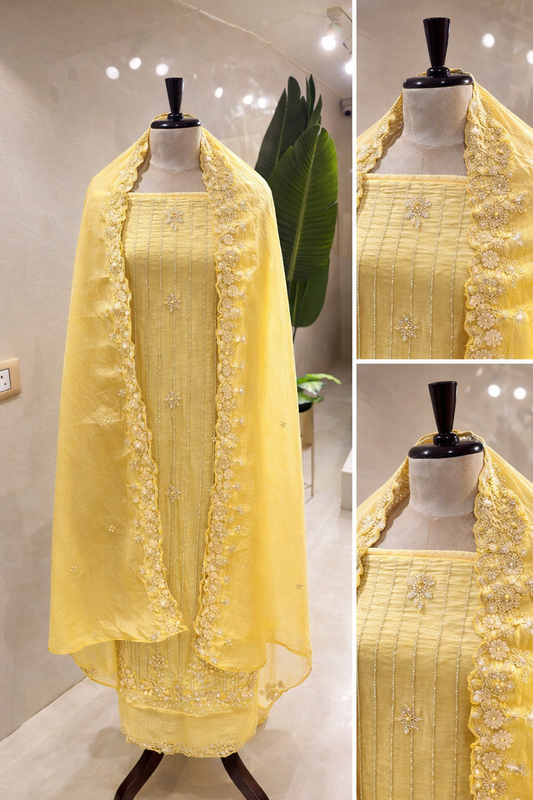 SUNSHINE BLOOM ORGANZA UNSTITCHED SUIT
