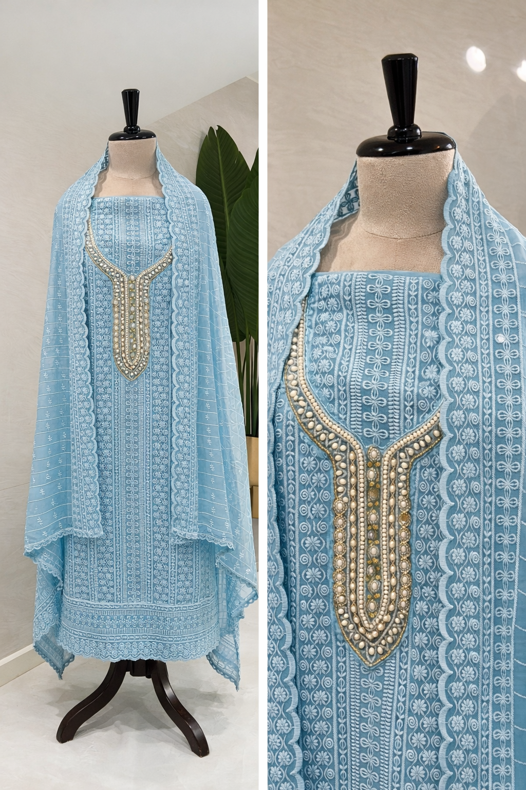 POWDER BLUE GEORGETTE UNSTITCHED SUIT