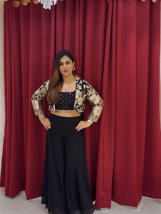 BLACK & GOLDEN INDO WESTERN SET